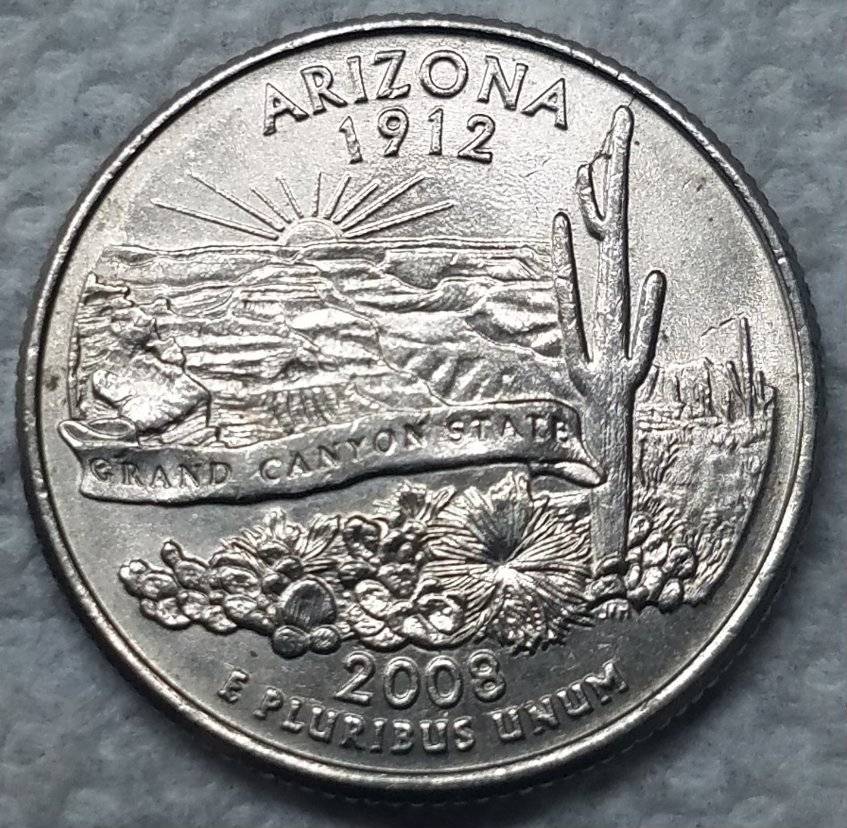 2008-P-Washington-Arizona-Quarter-Spiked-Cactus-Die-Break-On-Reverse